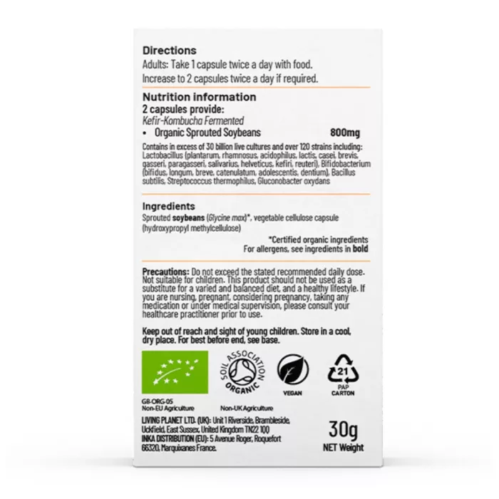 Organic Fermented SYMBIOTIC, pre+probiotice, 30 mld CFU (60